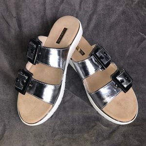 Silver slide sandals